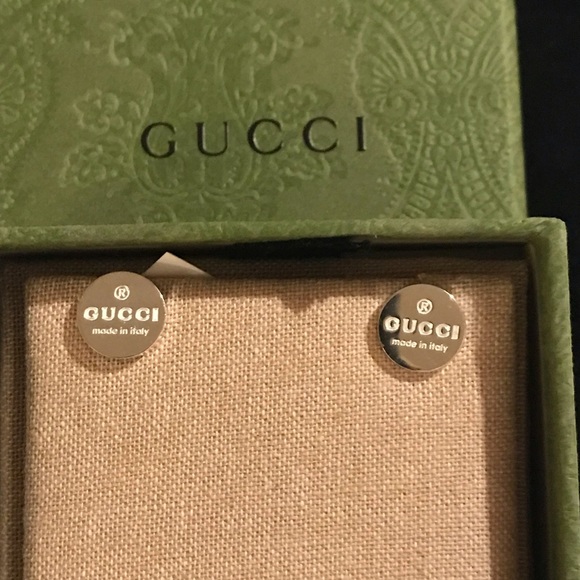 Authentic Gucci Trademark Logo .925 Sterling Silver Round Stud Earrings - Picture 1 of 15